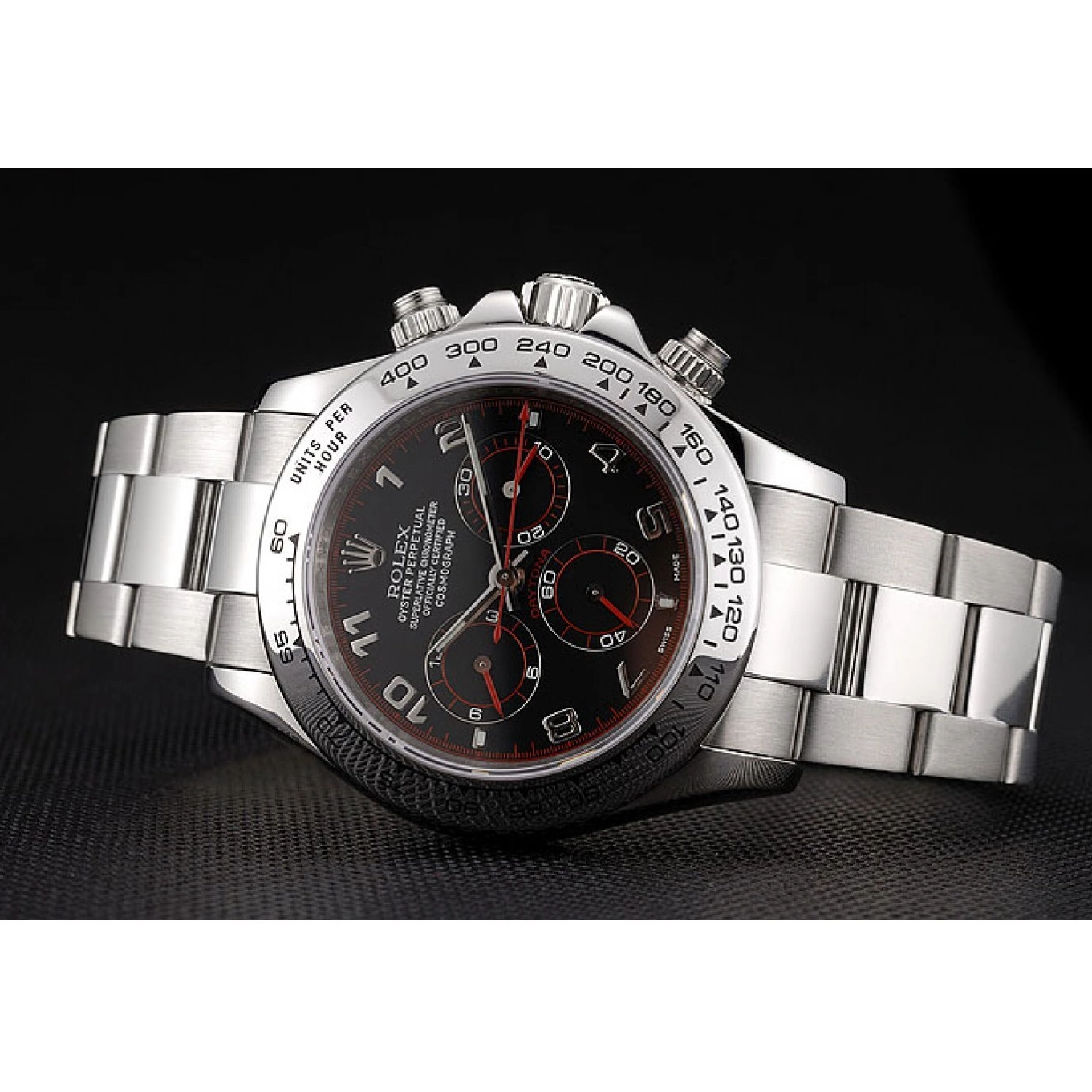 Aaa fake watches 80296 Black Bracelet Stainless Dial Rolex Daytona Swiss Steel 0626